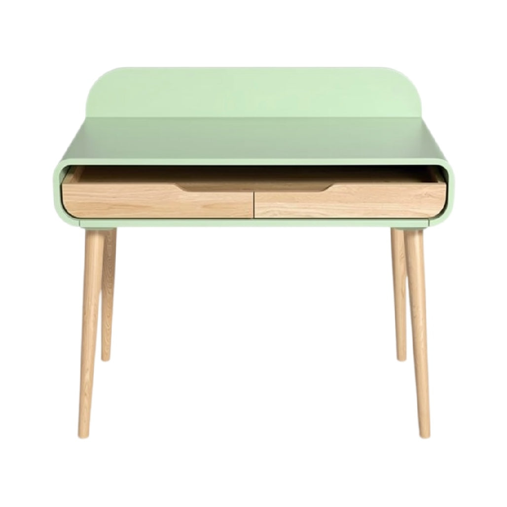 **Technische titel in het Nederlands: Minimalistische bureautafel met opberglades en afgeronde achterzijde**