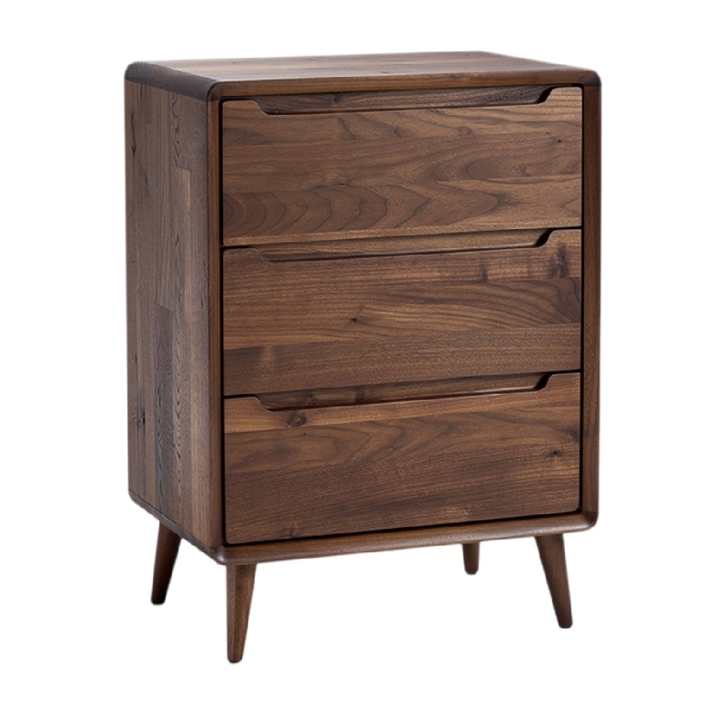 **Technische Titel in het Nederlands: Moderne houten nachtkast met drie lades**