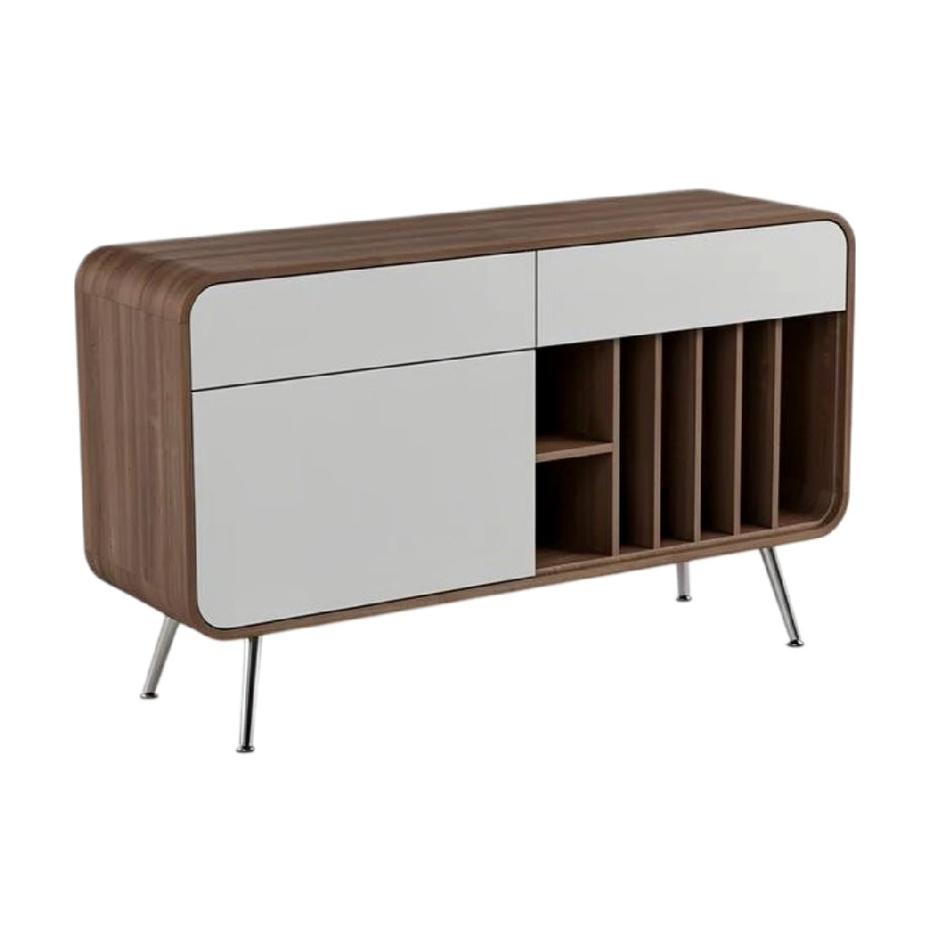 **Moderne houten tv-meubel met witte fronten en open planken**