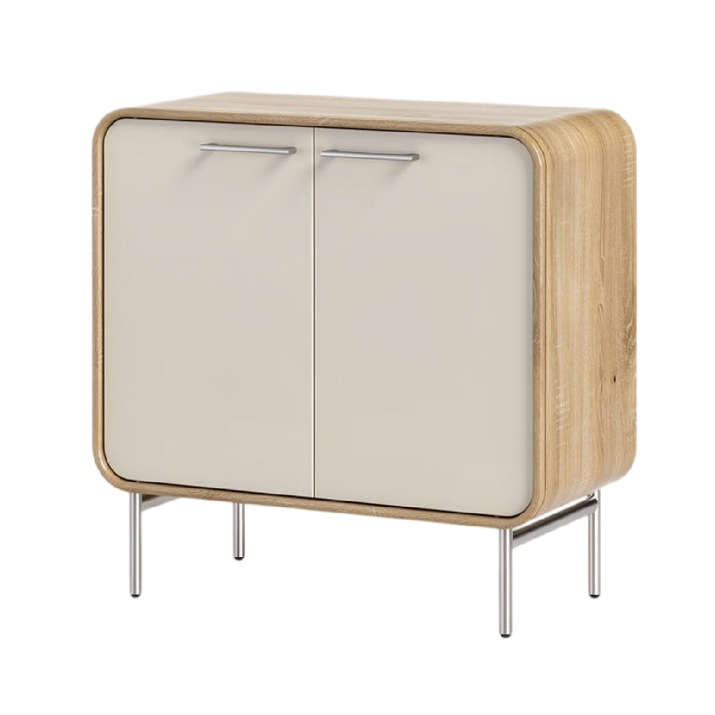 技术标题（荷兰语）： **Moderne houten kast met twee deuren en metalen poten**
